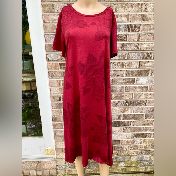 Red Burgundy Floral LulaRoe Casual XL Shift Midi/Maxi Dress - Picture 4 of 7